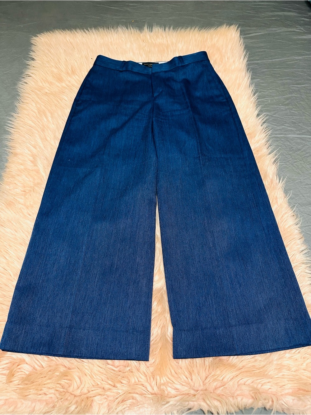 Banana Republic Wide Leg Cropped Pants in Deep Blue Herringbone Navy